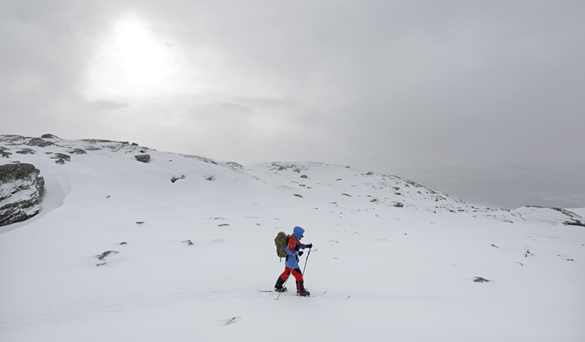 A skier training for an expedition to the South Pole in Finse, Norway, 2012